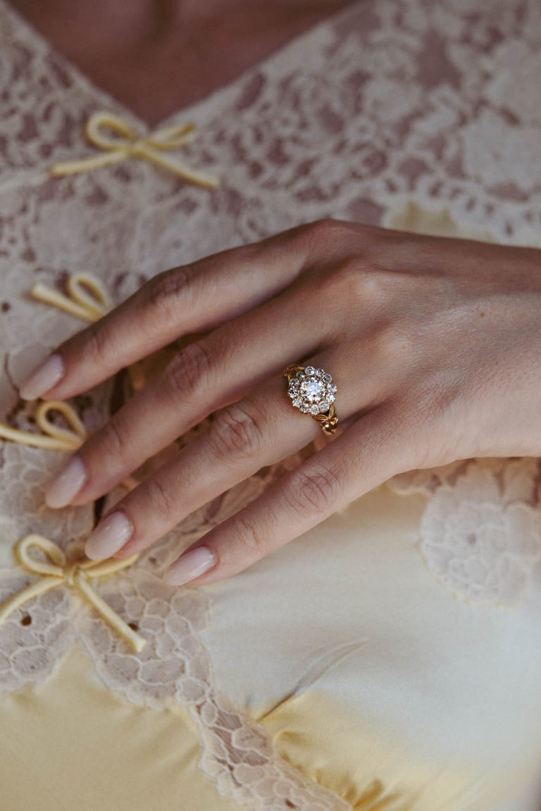 Victorian Antique Old European Cut Diamond Cluster Engagement Ring