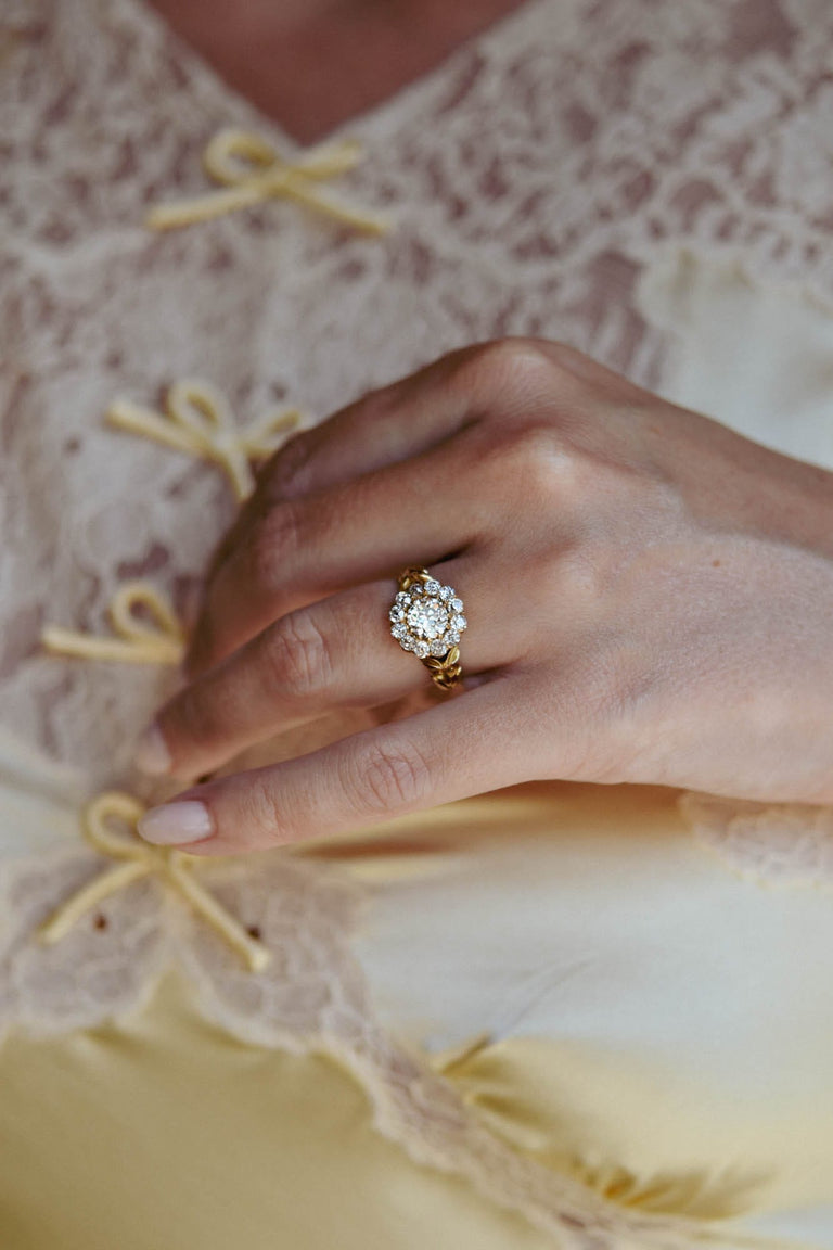 Victorian Antique Old European Cut Diamond Cluster Engagement Ring