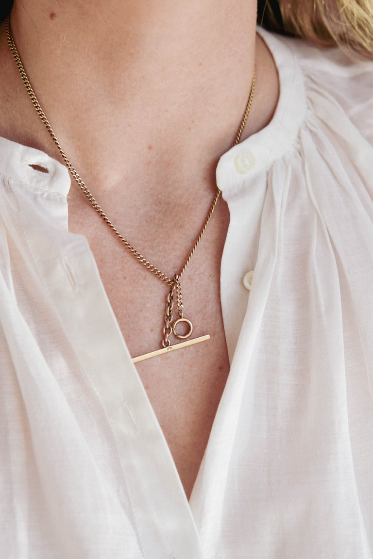 Victorian Antique Yellow Gold Albert Watch Chain Necklace with T-Bar and Dog Clip