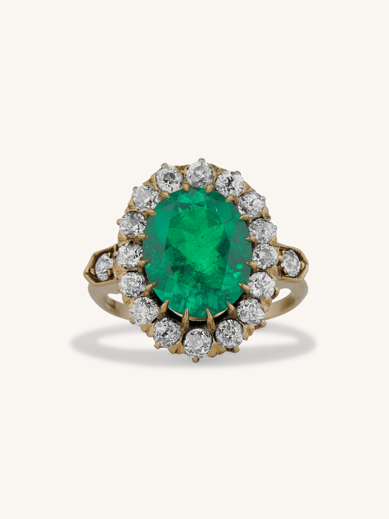 Victorian Colombian Emerald and Diamond Antique Cluster RIng