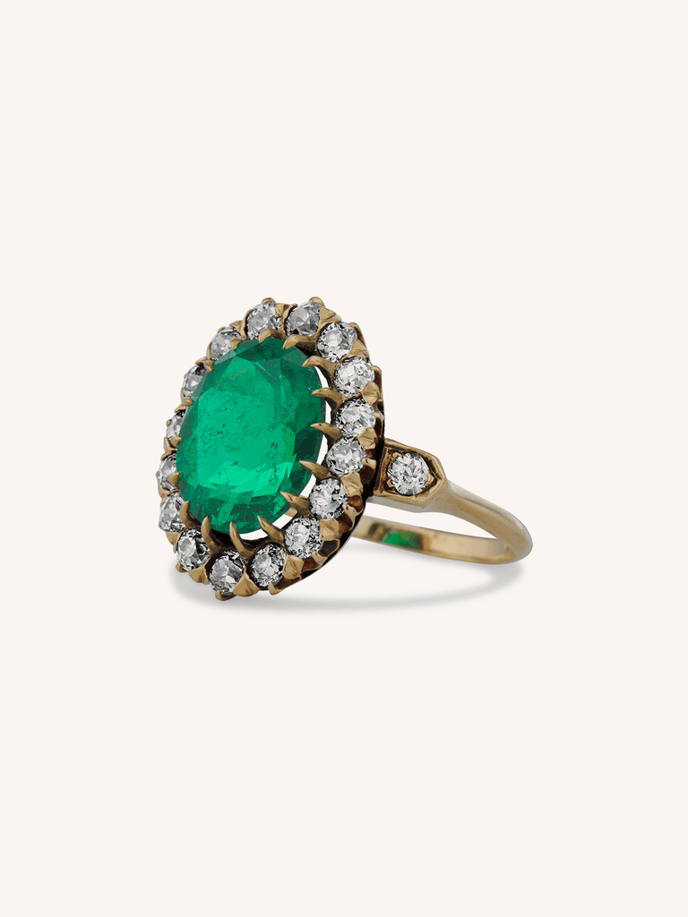 Victorian Colombian Emerald and Diamond Antique Cluster RIng