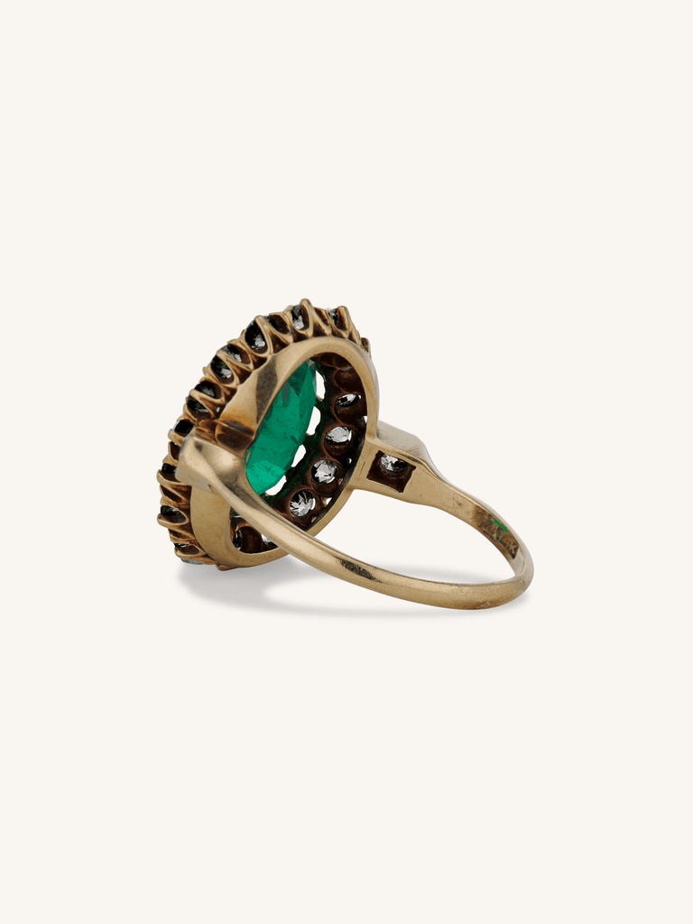 Victorian Colombian Emerald and Diamond Antique Cluster RIng
