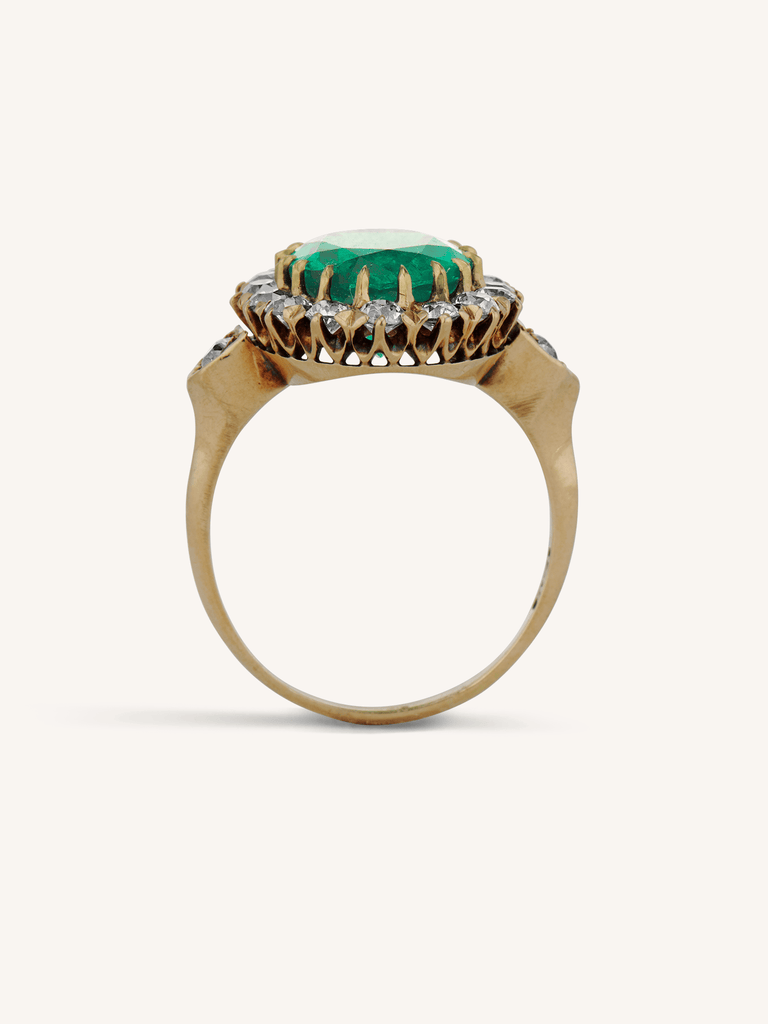 Victorian Colombian Emerald and Diamond Antique Cluster RIng
