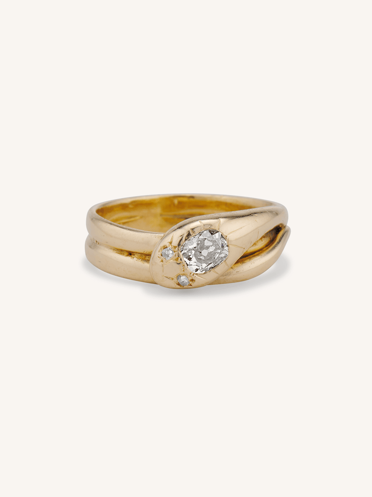 Victorian Diamond 18k Yellow Gold Antique Snake Ring