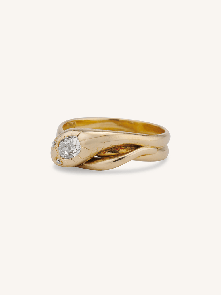 Victorian Diamond 18k Yellow Gold Antique Snake Ring