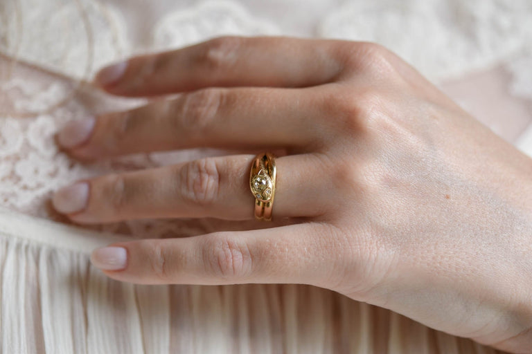 Victorian Diamond 18k Yellow Gold Antique Snake Ring