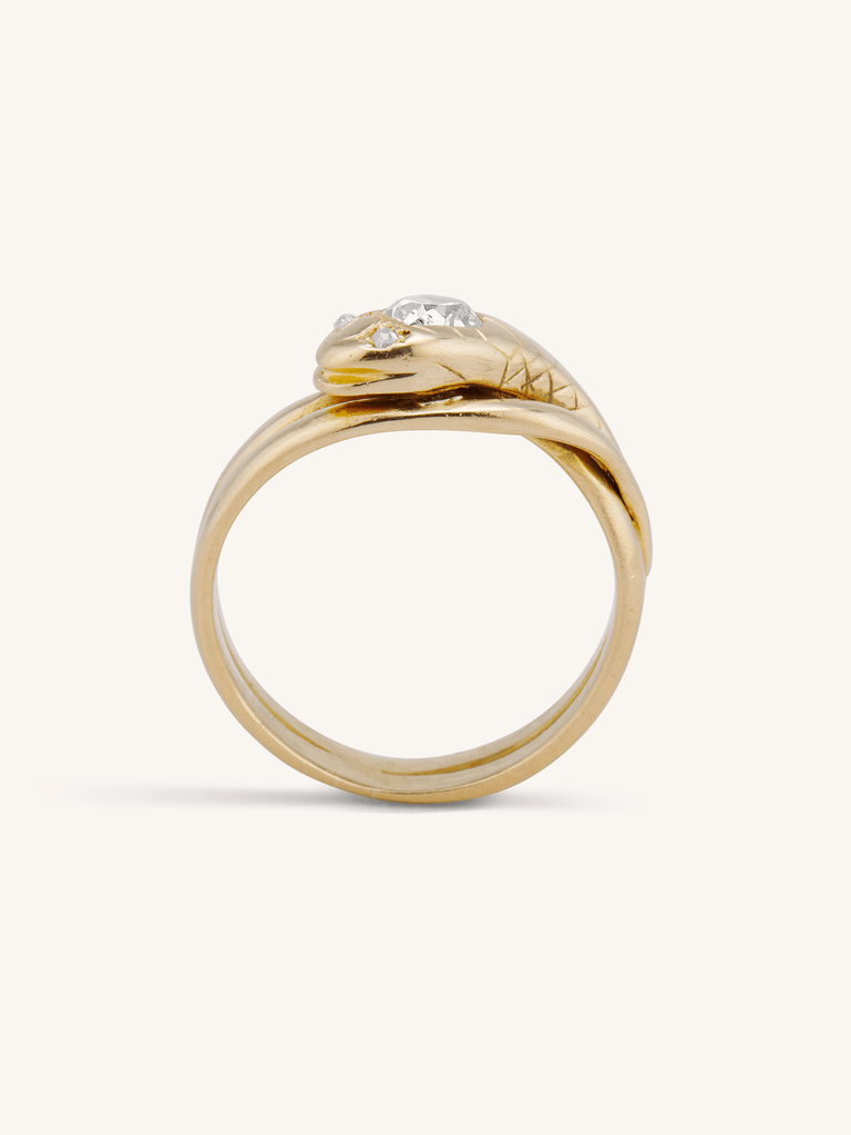 Victorian Diamond 18k Yellow Gold Antique Snake Ring