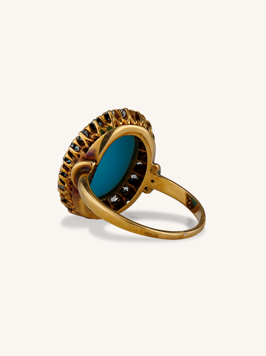 Victorian Oval Turquoise & Old European Cut Diamond Antique Cluster Ring