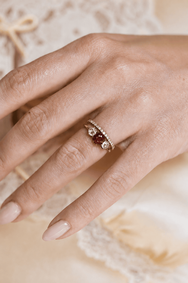 【source object】Antique Diamond Ring 14.5 Victorian Red Spinel & Diamond Three Stone Antique Engagement Ring