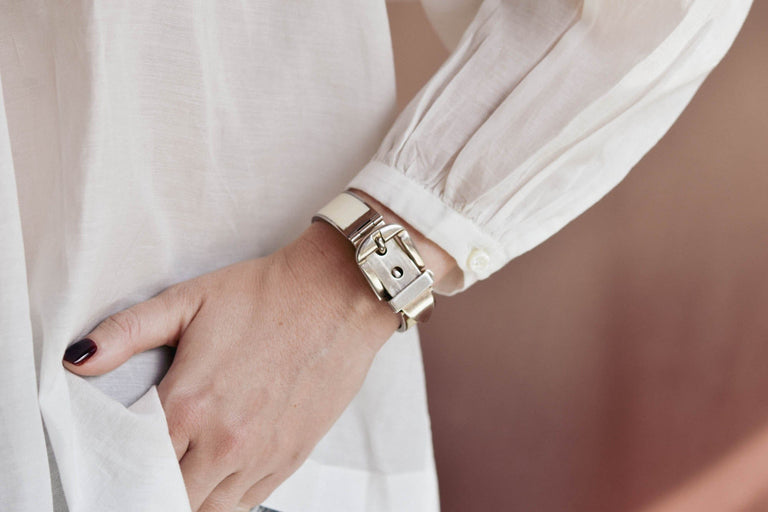 1970'S Vintage Gucci Silver & Bone Buckle Bracelet