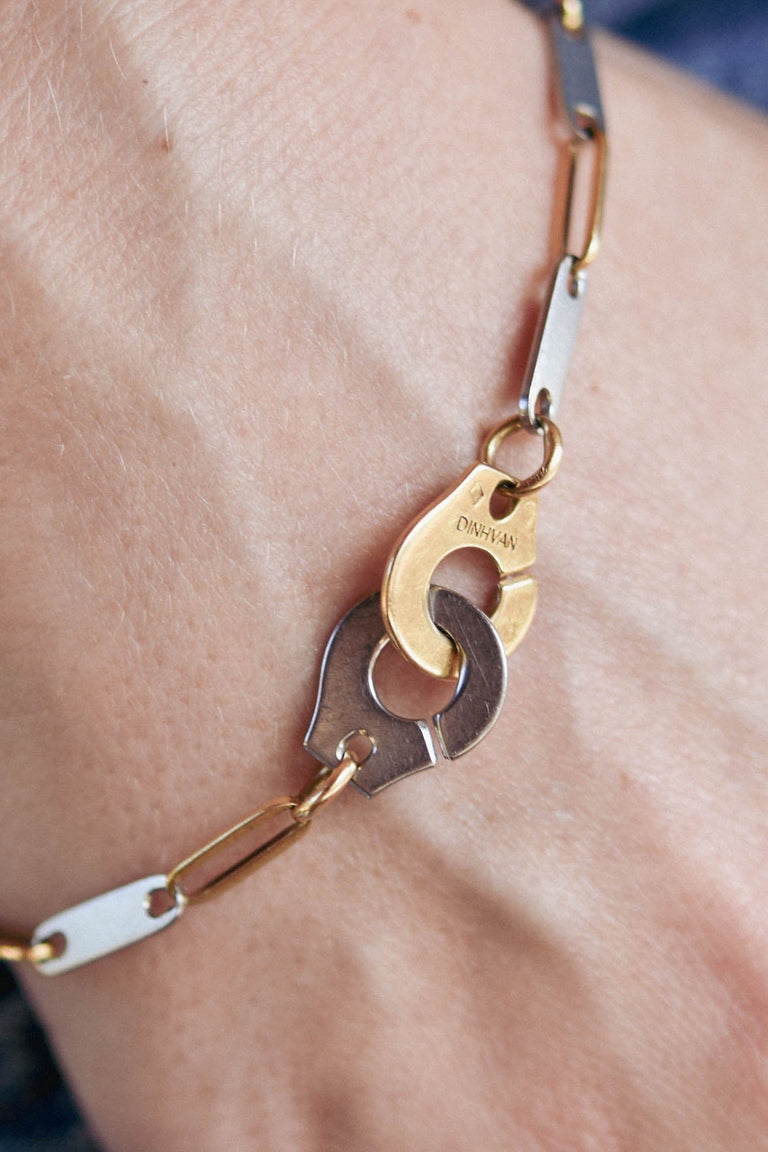 Vintage Dinh Van Menottes Stainless Steel and Gold Link Bracelet