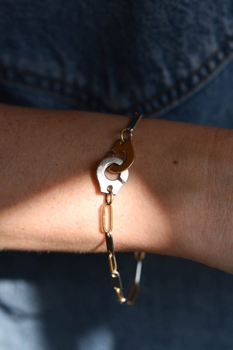 Vintage Dinh Van Menottes Stainless Steel and Gold Link Bracelet