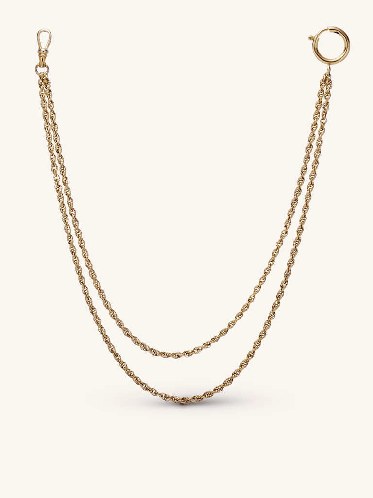 Vintage Gold Albert Watch Chain Necklace with Dog Clasp & Ring