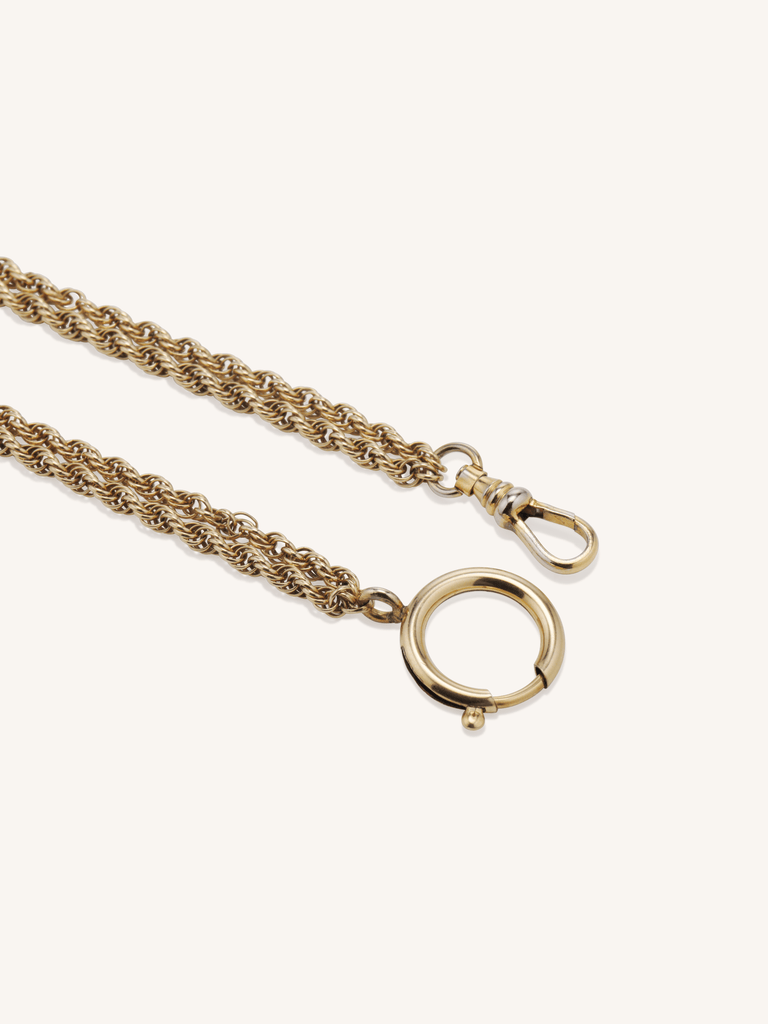 Vintage Gold Albert Watch Chain Necklace with Dog Clasp & Ring