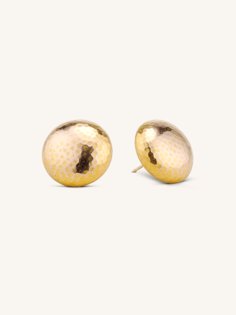Vintage Hammered Dome 18K Yellow Gold Stud Earrings