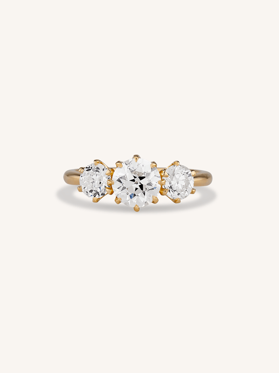 Vintage Inspired Antique Old European Cut Diamond Three Stone Engagement Ring Strela 1.13
