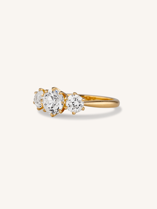 Vintage Inspired Antique Old European Cut Diamond Three Stone Engagement Ring Strela 1.13