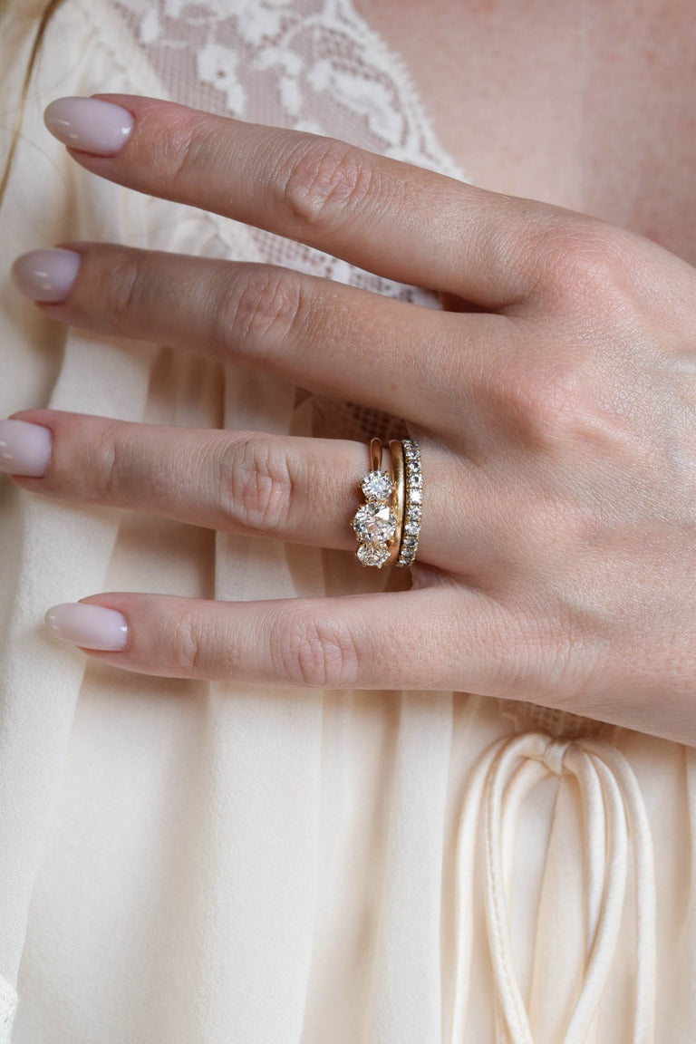 Vintage Inspired Antique Old European Cut Diamond Three Stone Engagement Ring Strela 1.13