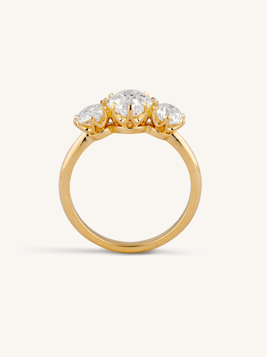 Vintage Inspired Antique Old European Cut Diamond Three Stone Engagement Ring Strela 1.13