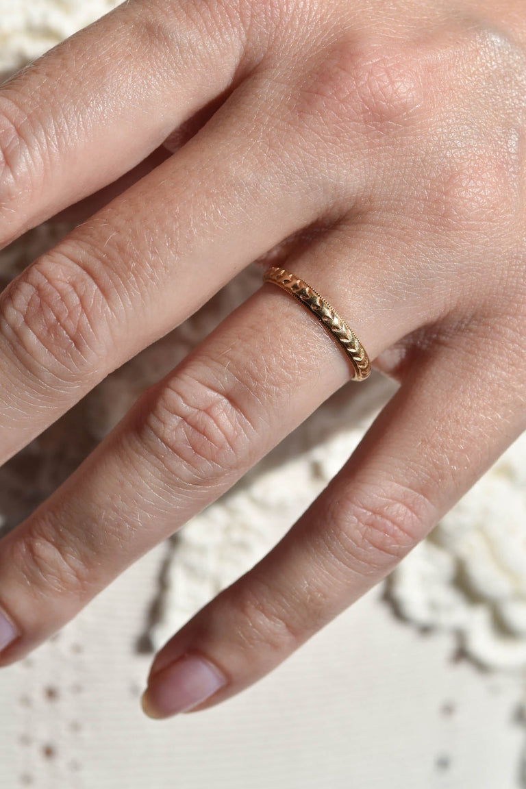 Yellow 14k Yellow Gold Antique Wheat Engraved Band - Size 6.5