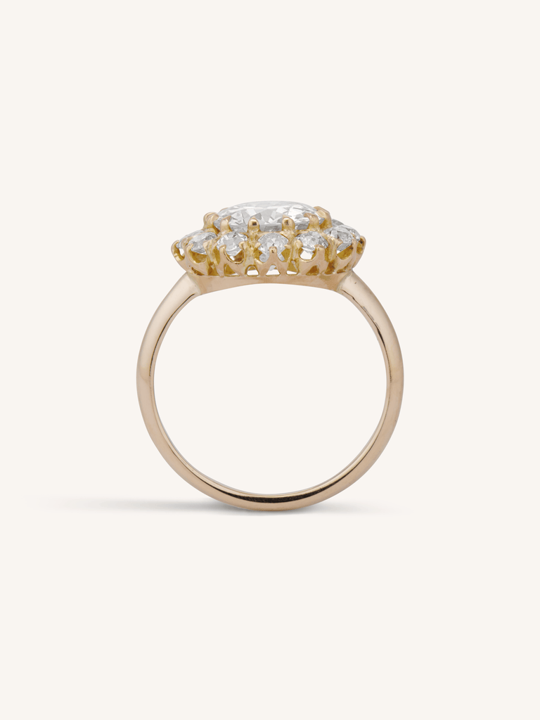 Antique 2.37 Old European Cut Diamond Cluster Engagement Ring