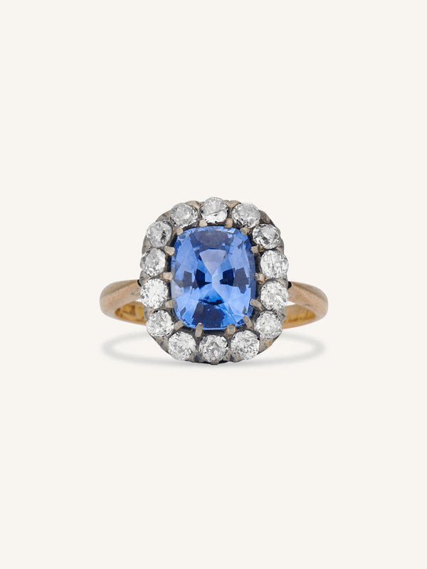 Antique Ct Cushion Cut Ceylon Sapphire Diamond Cluster