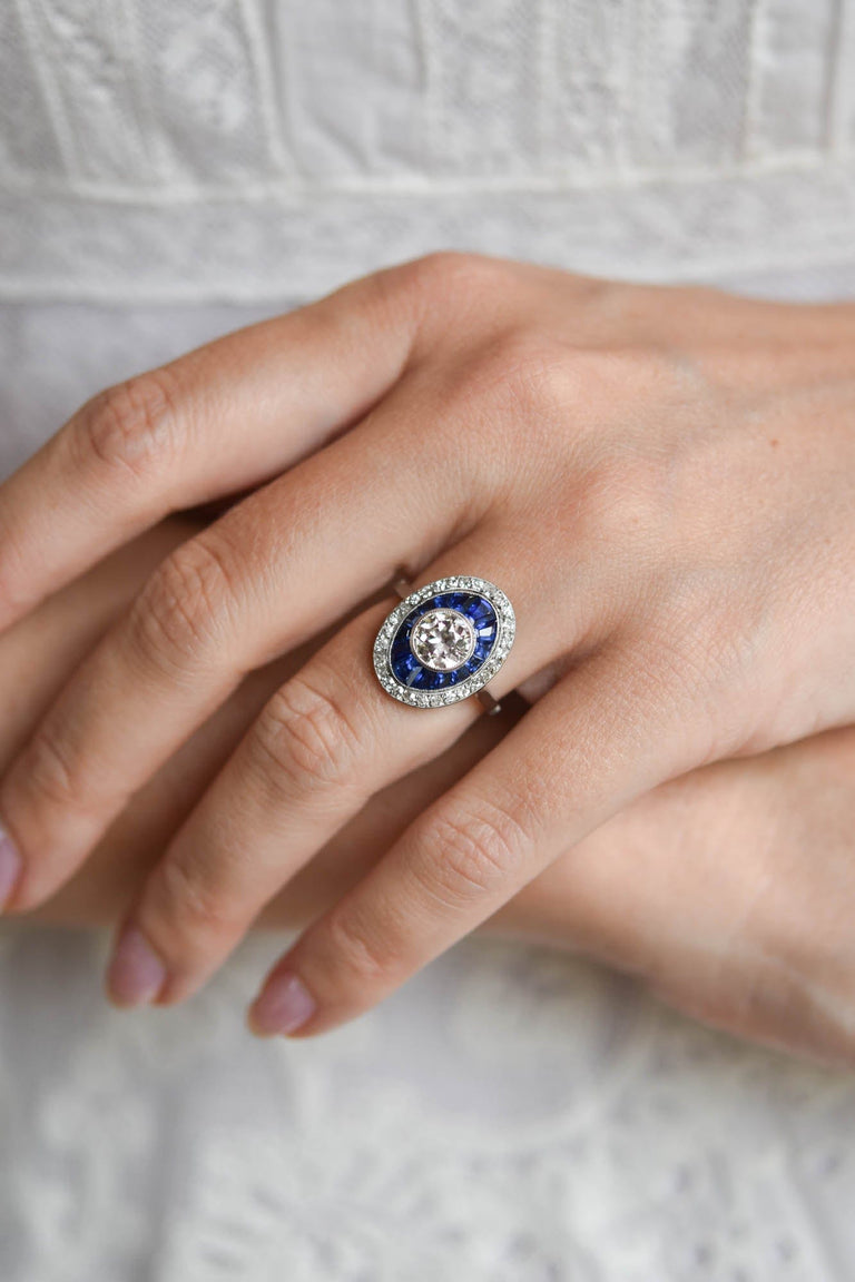 Antique Art Deco Sapphire Target Ring | 1.19Ct Diamond