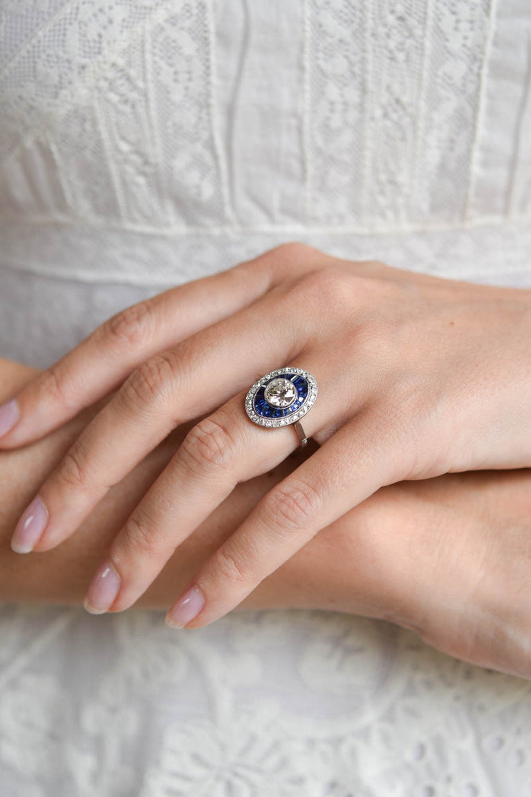 Antique Art Deco Sapphire Target Ring | 1.19Ct Diamond