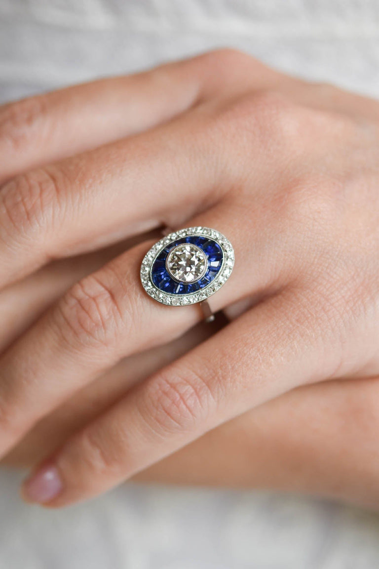 Antique Art Deco Sapphire Target Ring | 1.19Ct Diamond