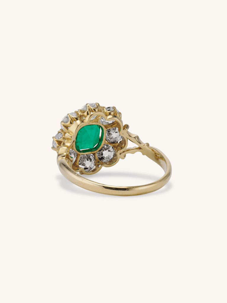 Antique Edwardian Emerald & Diamond Cluster Engagement Ring