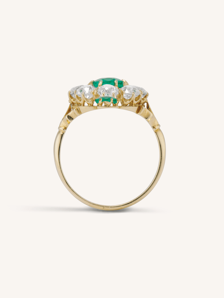 Antique Edwardian Emerald & Diamond Cluster Engagement Ring