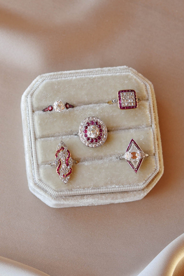 Edwardian French Cut Diamond & Calibré Cut Ruby Cluster Ring