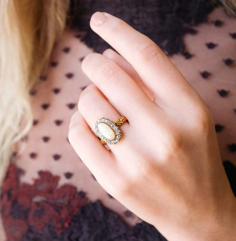 Antique Edwardian Opal and Diamond Ring