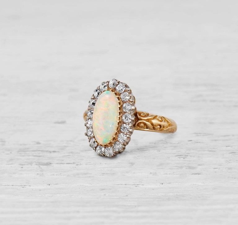 Antique Edwardian Opal and Diamond Ring