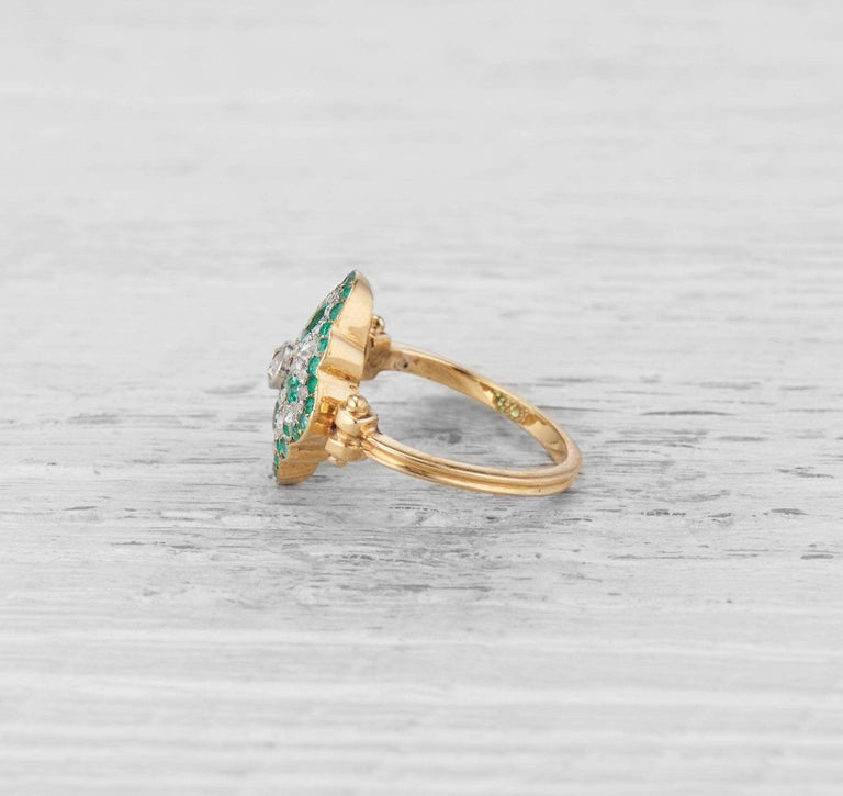 ANTIQUE EMERALD AND DIAMOND RING