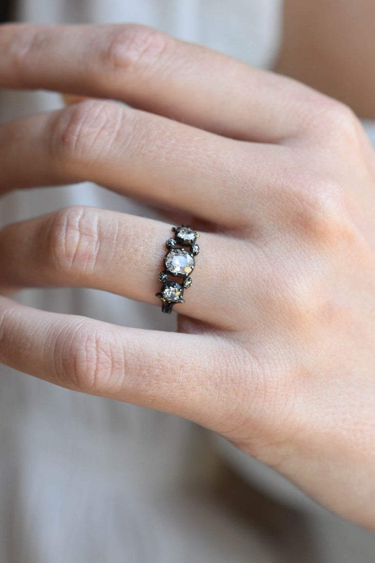 Antique Georgian Old Mine Cut Diamond Three Stone Engagement Ring