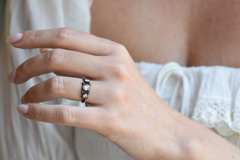 Georgian Old Mine Cut Diamond Three Stone Ring