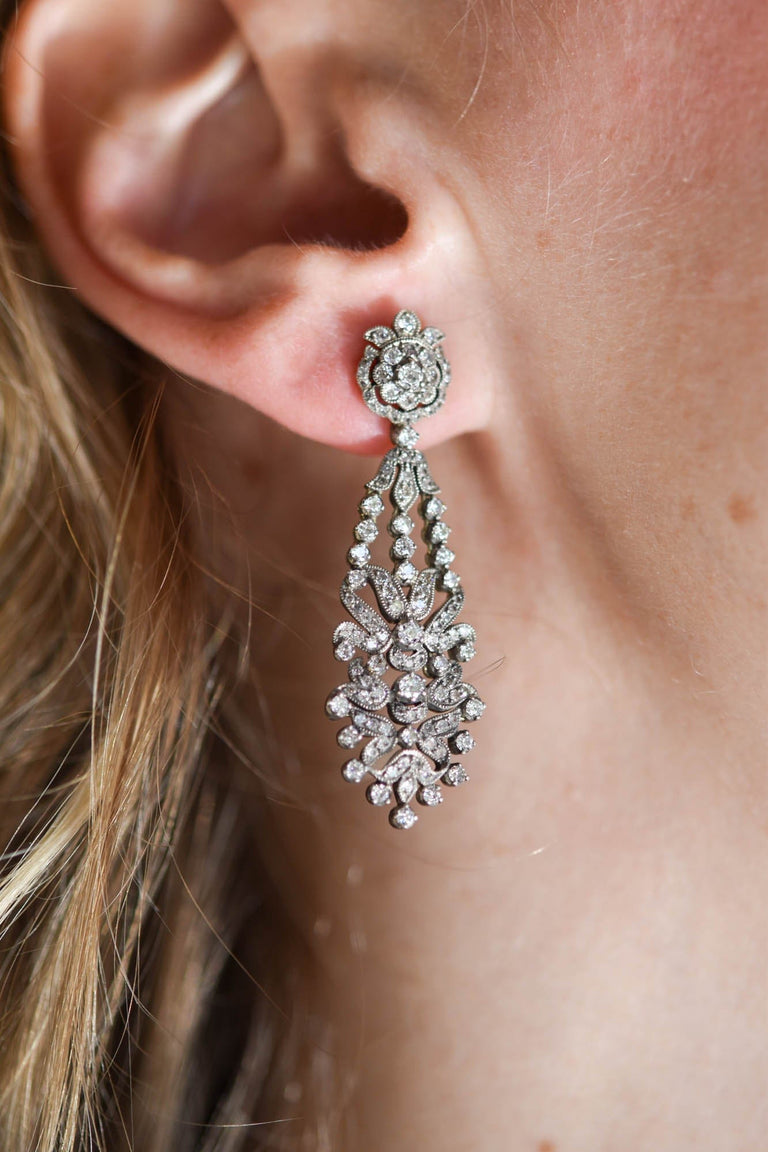 Antique Old Mine Cut Diamond Silver-Topped Gold Earrings