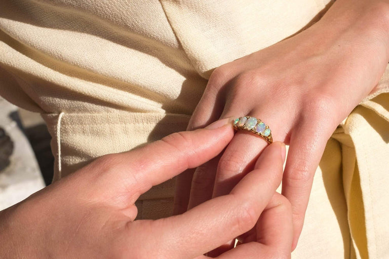 ANTIQUE OPAL FIVE STONE ENGAGEMENT RING