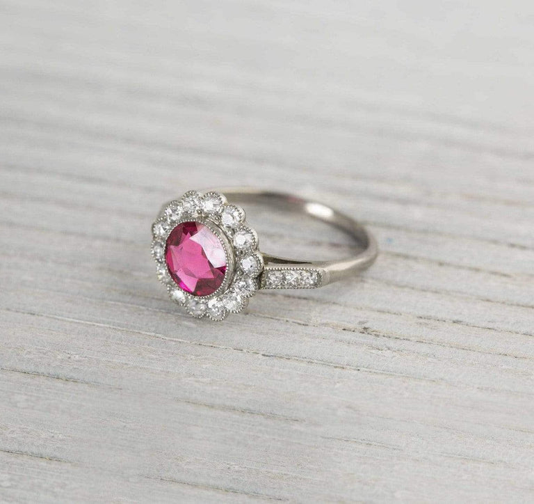 Antique Pink Spinel & Diamond Edwardian Engagement Ring