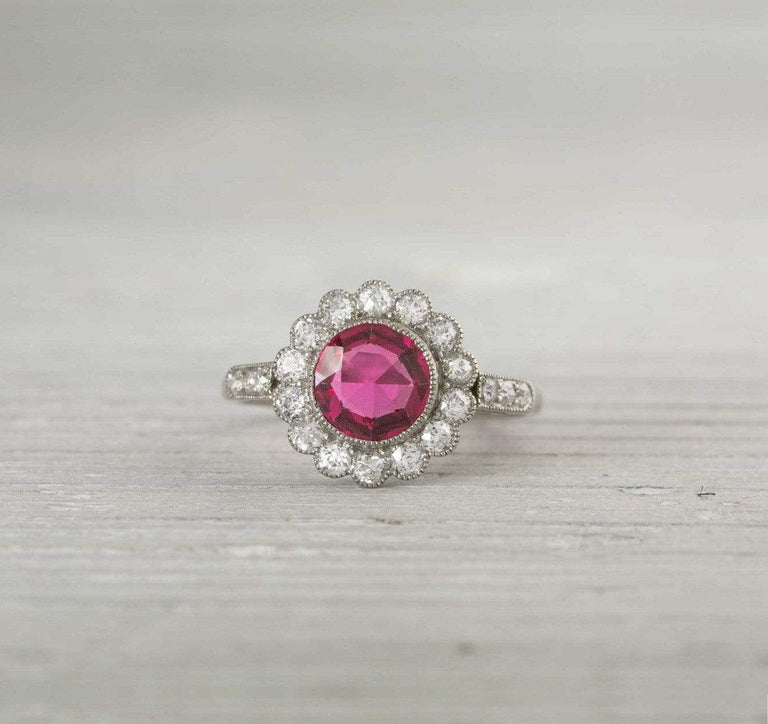 Antique Pink Spinel & Diamond Edwardian Engagement Ring
