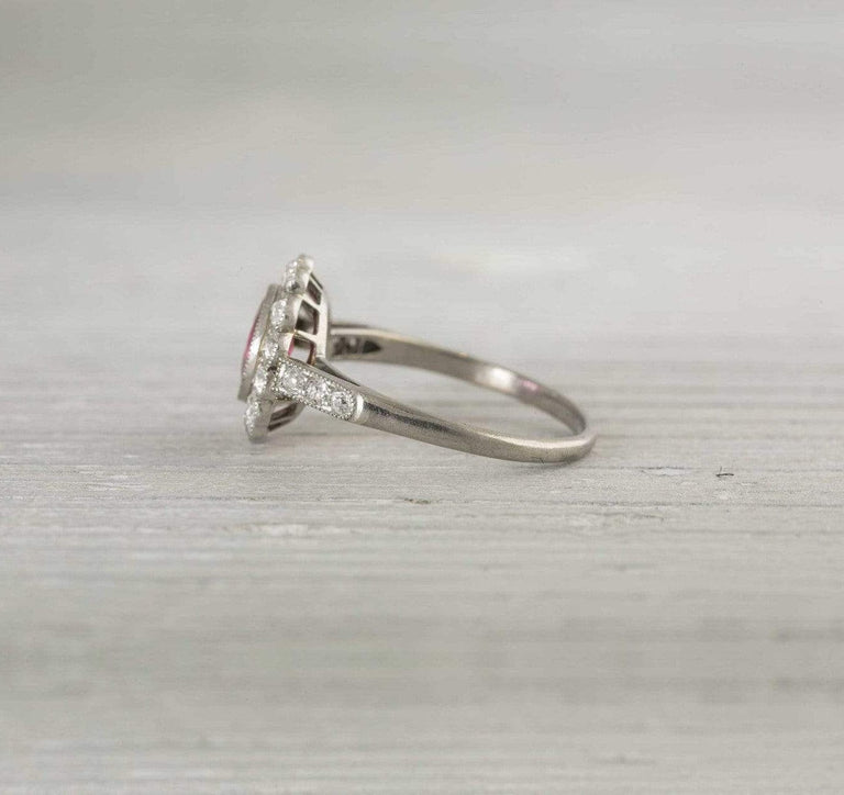 Antique Pink Spinel & Diamond Edwardian Engagement Ring