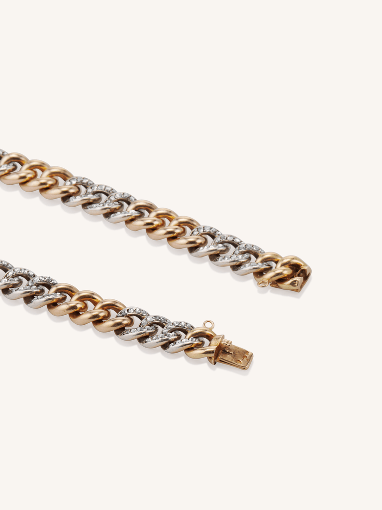 Antique Silver Topped Gold & Rose Cut Diamond Curb Link Bracelet, France