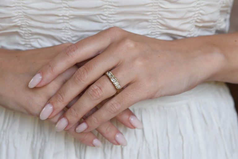 Victorian 1.20 Carat Old Mine Diamond Five Stone Antique Carved Half Band