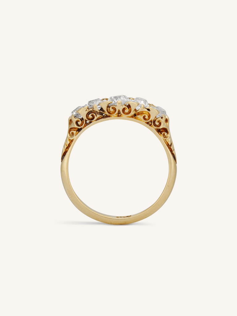 Victorian 1.20 Carat Old Mine Diamond Five Stone Antique Carved Half Band