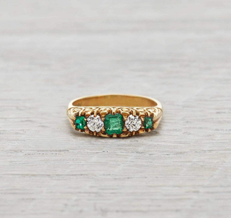 Antique Victorian Diamond and Emerald Five Stone Ring