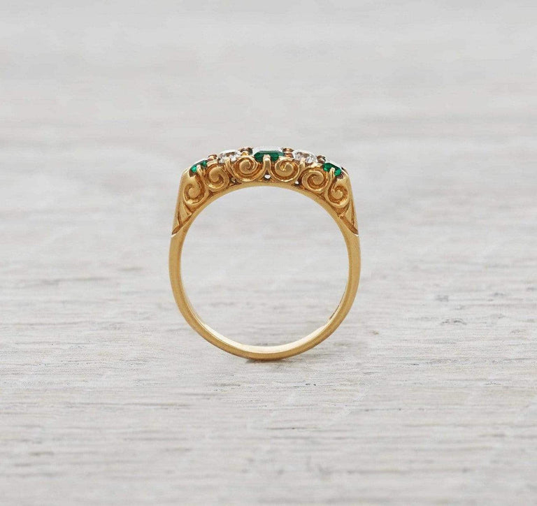Antique Victorian Diamond and Emerald Five Stone Ring