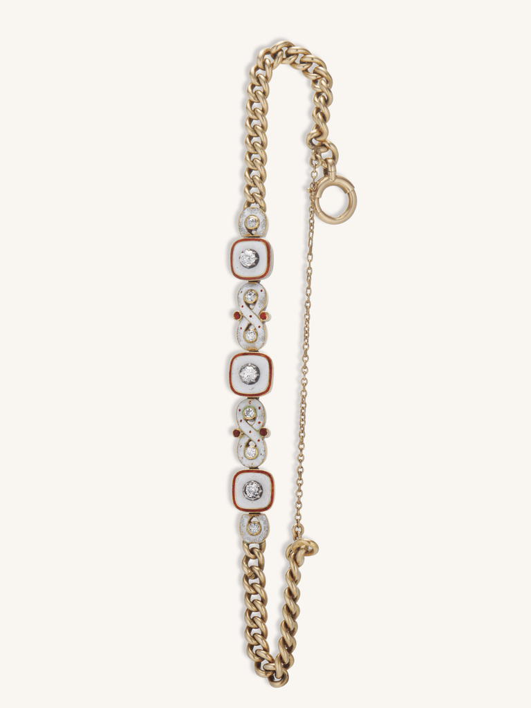 Antique Victorian Enamel and Diamond Bracelet | Section Design c.1880s–1900s