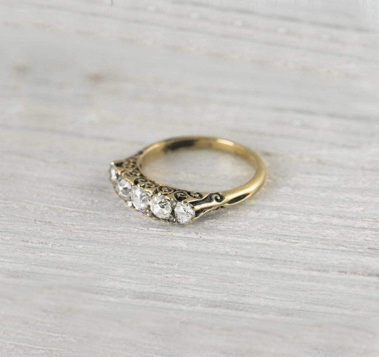 Antique Victorian Five Stone Diamond Gold Commitment Ring