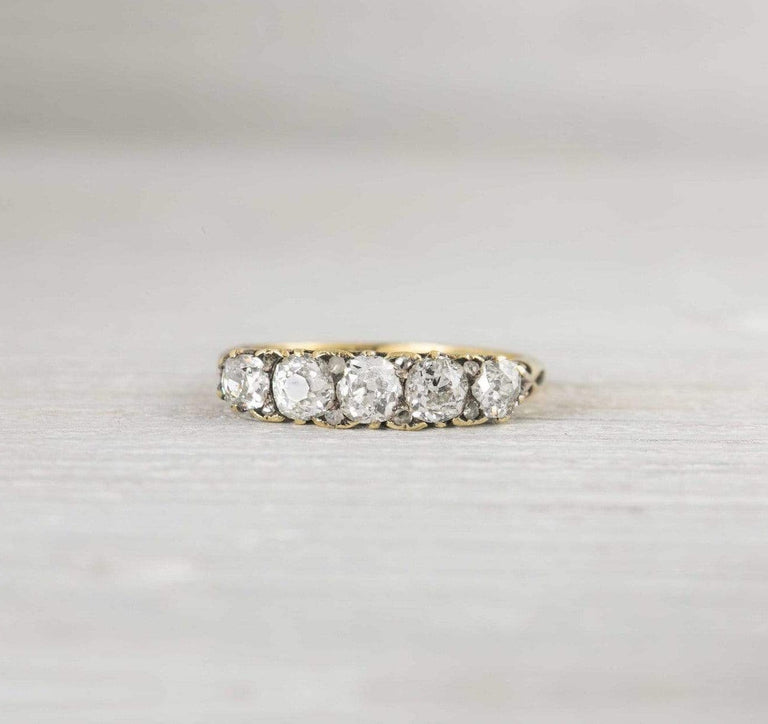 Antique Victorian Five Stone Diamond Gold Commitment Ring